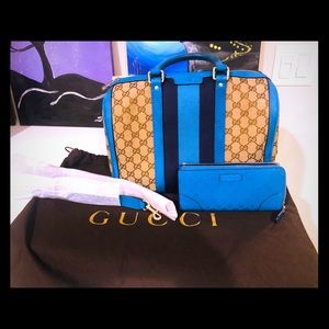 Vintage authentic Gucci turquoise Boston Bag